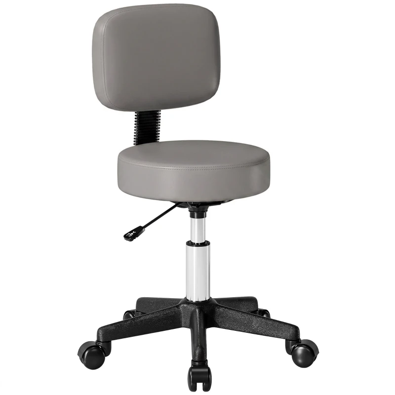 HOMCOM Banqueta de massagem com rodízios, altura regulável, giratória com encosto ergonômico cinza