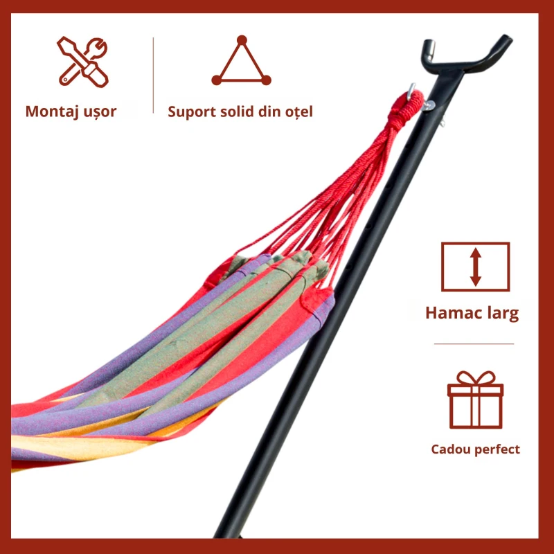 Hamac OutSunny Portabil cu suport din otel si bumbac multicolor