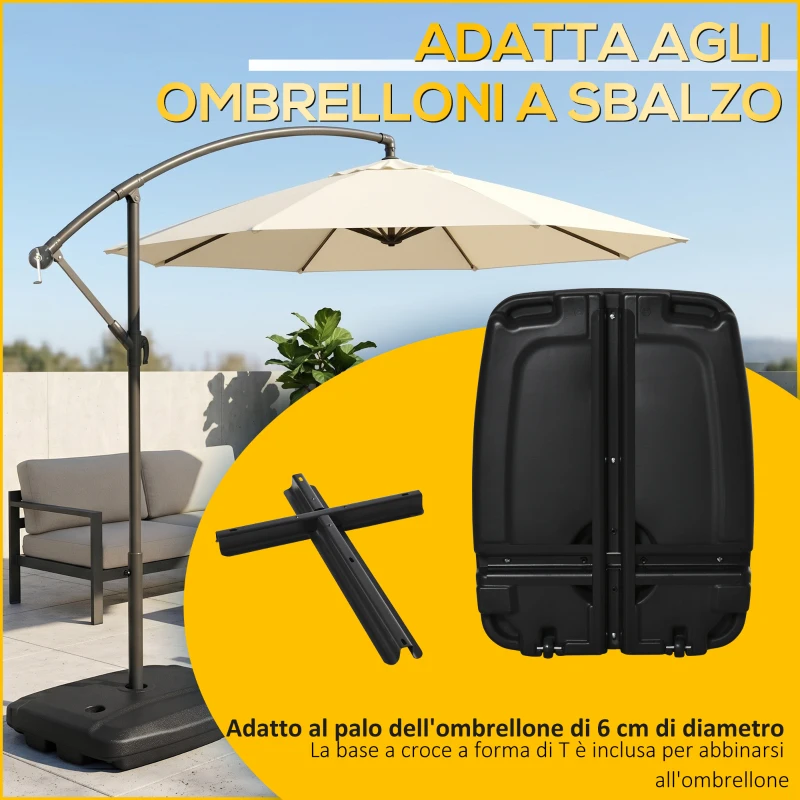 Outsunny Base per Ombrellone a Braccio Riempibile fino a 75 kg con Base a T Inclusa, 80x60x17 cm, Nero