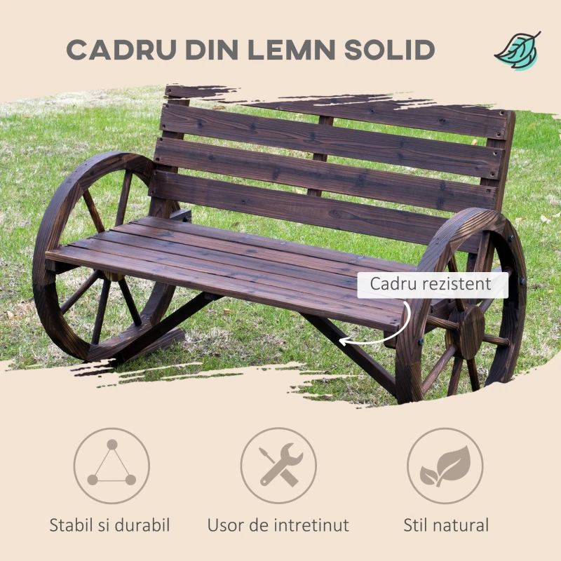 Outsunny Banca Country Fonta 127×60×85 cm – 2‑locuri cu Cotiere Rotative Neagra