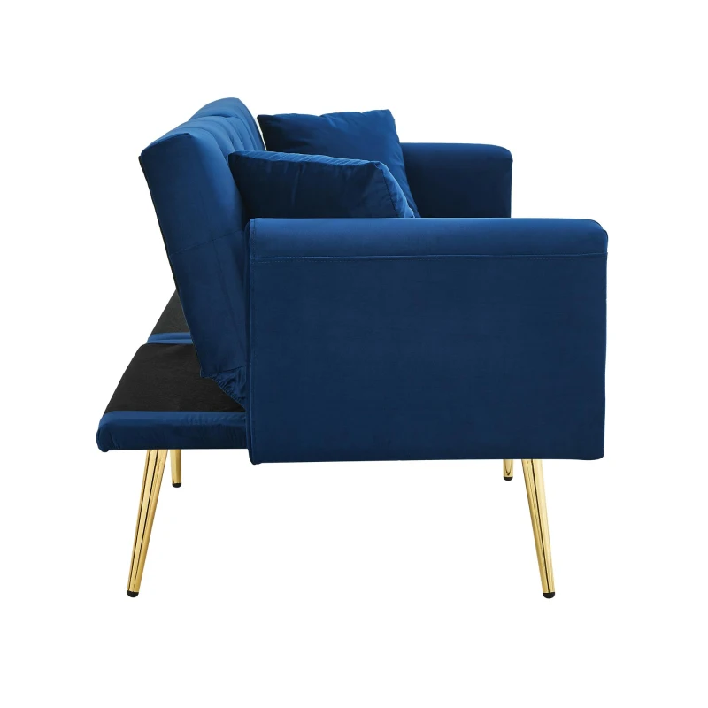 Two-Seater Convertible Sofa Bed with 3-Level Adjustable Backrest, Space-Saving Sleeper Sofa with High-Density Foam, 174L x 76W x 71.5H cm, Blue