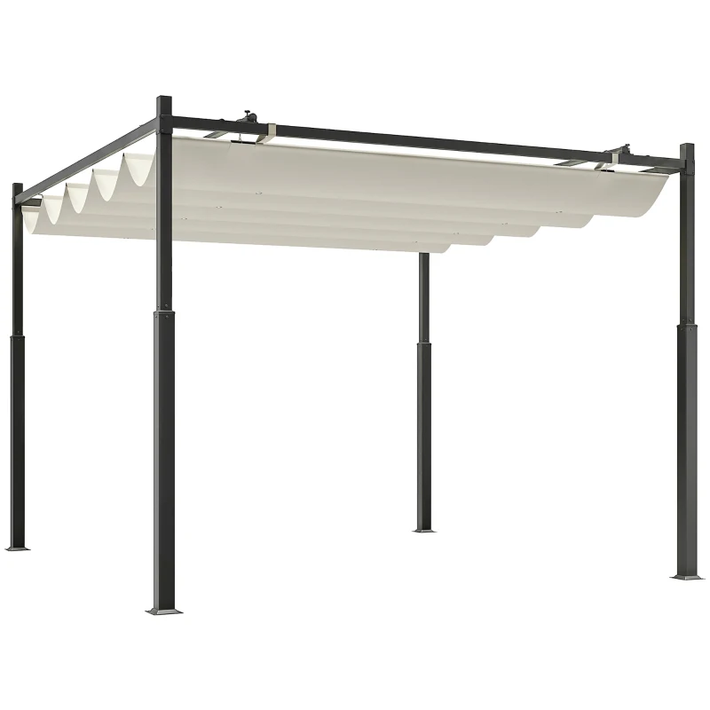 Outsunny 3 x 3(m) Metal Pergola with Retractable Roof and Magnetic Fixture, Outdoor Gazebo Garden Pergola Kit Sun Shade Canopy, UPF30+, 80mm Metal Column, Cream White