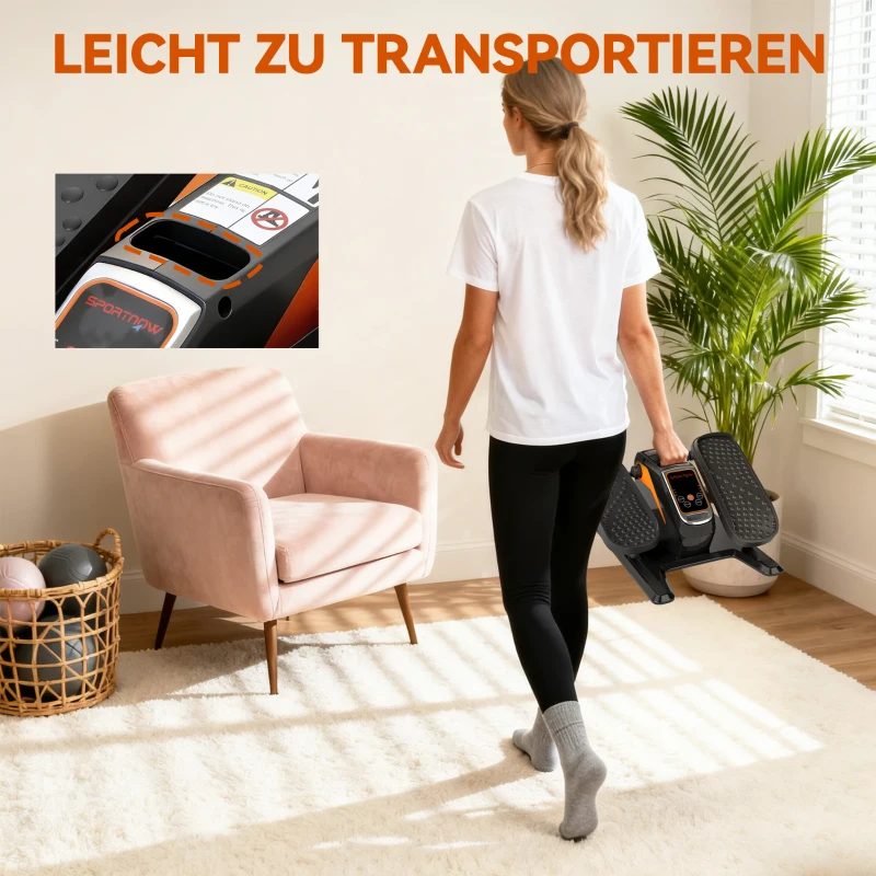 SPORTNOW Elektrische Elliptische Trainer, Pedalentoestel met 12 Aanpasbare Snelheden, Draagbaar, Licht, Afstandsbediening, LED-Monitor, Staal, Kunststof, Zwart