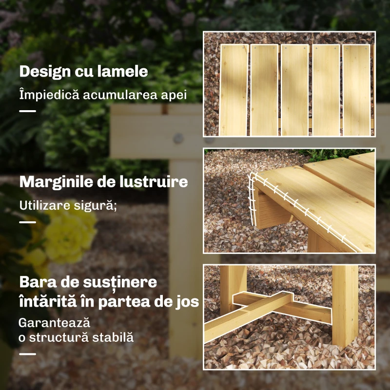 Outsunny Banca de Exterior Impermeabila 2 Locuri din Lemn de Brad 110x38x35cm