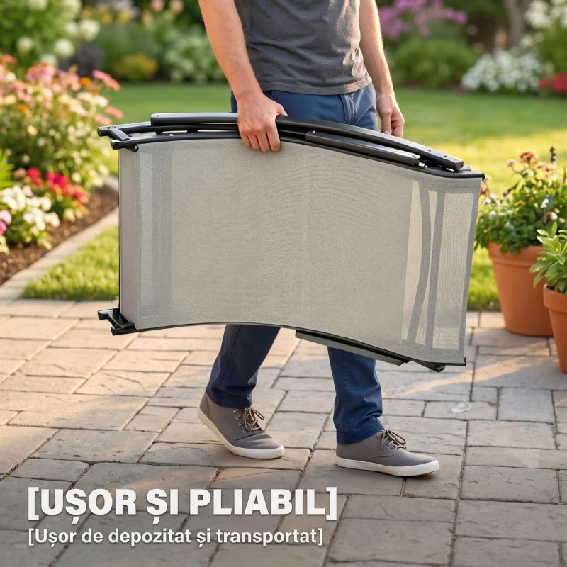 Outsunny Set 2 Sezlonguri de Gradina Pliabile, Sezlong pentru plaja din Aluminiu si Textilen, 61x165x63cm, negru si kaki