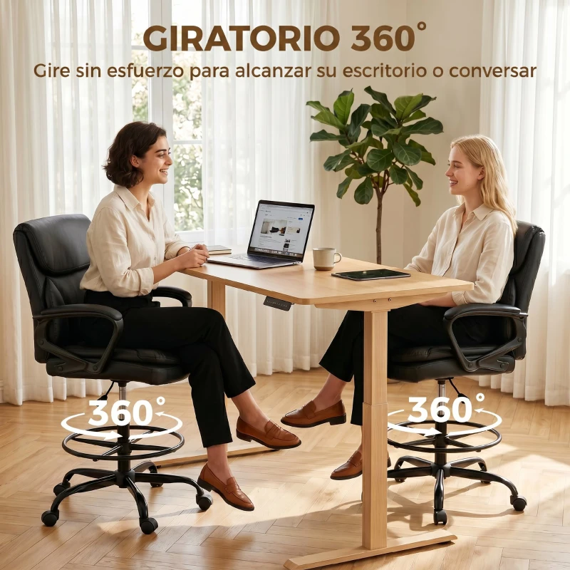 HOMCOM Silla de Dibujo Silla de Escritorio Ergonómica Giratoria con Altura y Reposapiés Ajustable Negro