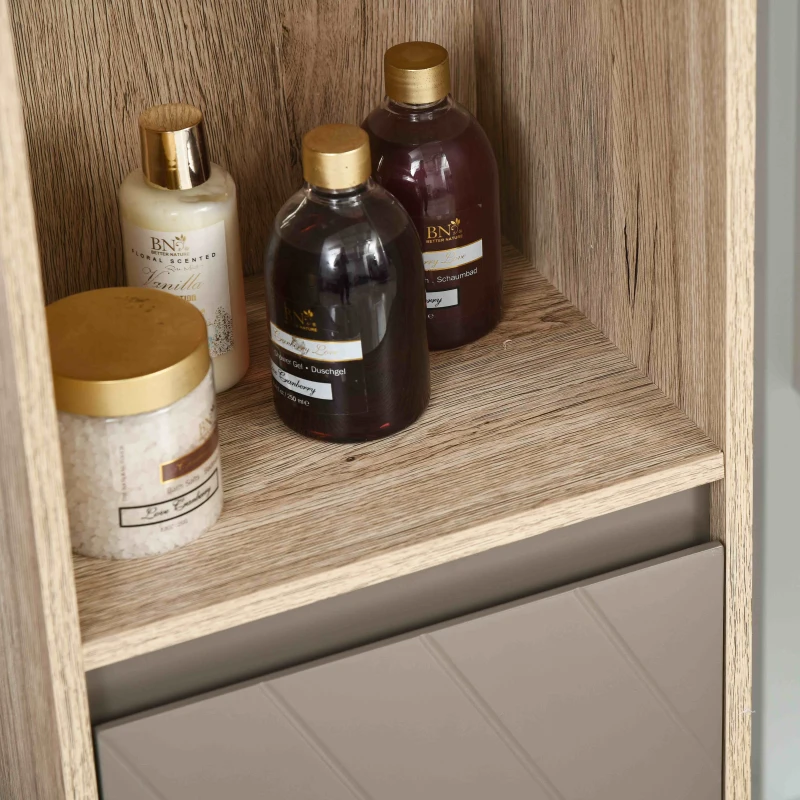 HOMCOM Narrow Bathroom Cabinet, Slim Bathroom Storage Unit with Open Compartment, Freestanding Storage Cupboard with Adjustable Shelves for Small Spaces, 30 x 24 x 170 cm, Grey and Oak