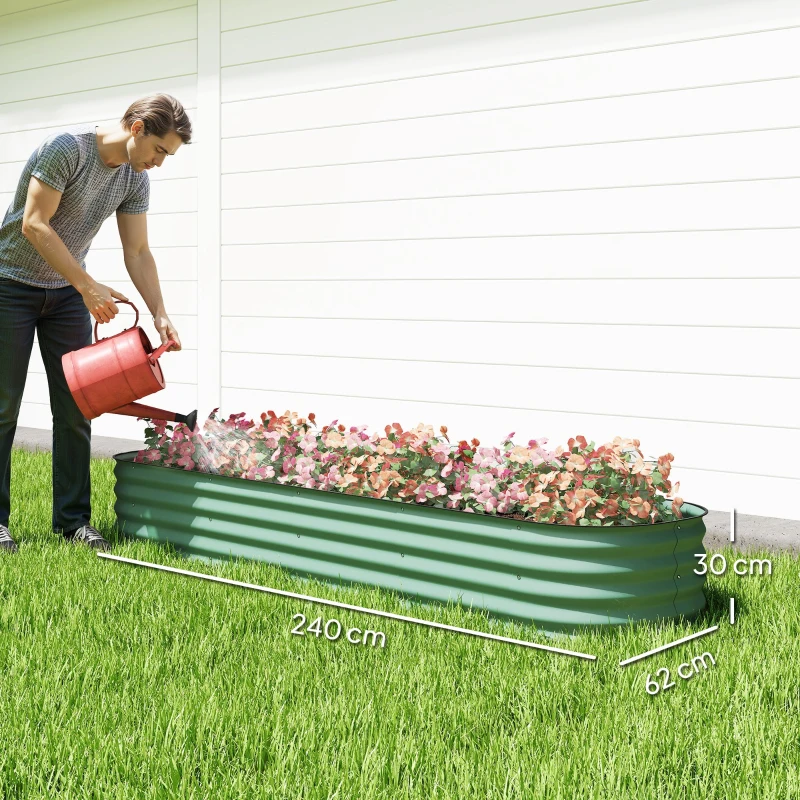 Outsunny Jardinière surélevée carré potager de jardin en acier modulable pour légumes, plantes, fleurs, dim. 240 x 62 x 30cm