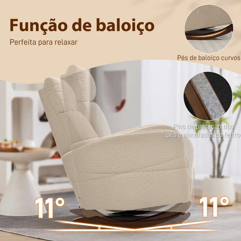 HOMCOM Cadeira de Baloiço de Veludo com Encosto Alto Pés de Madeira Bolsos Apoios de Braços Estilo Moderno  67x94x105 cm Bege