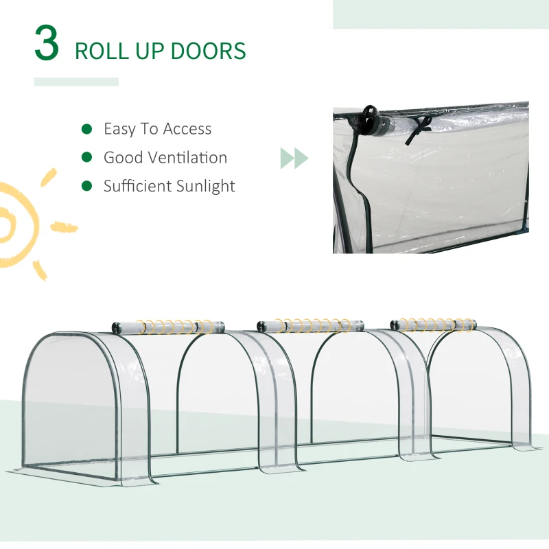 Outsunny PVC Tunnel Greenhouse - Plant Grow House with Steel Frame for Garden Backyard, Zipper Doors, 350Lx100Wx80H cm, Transparent