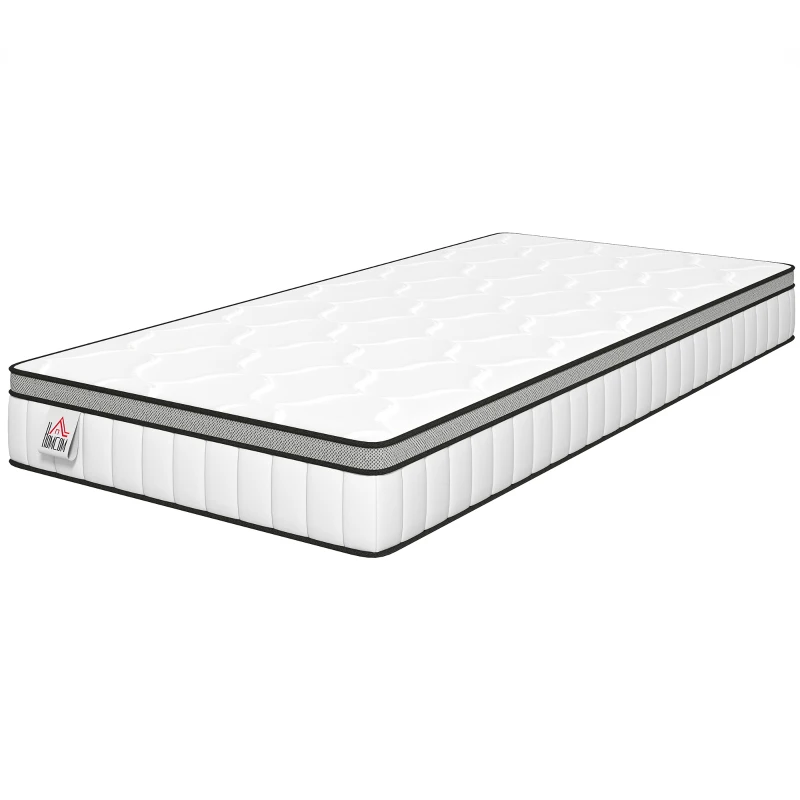 HOMCOM Colchón 90 x 190 cm, 20cm de espesor, colchón de muelles ensacados 7 zonas con espuma viscoelástica con gel refrescante