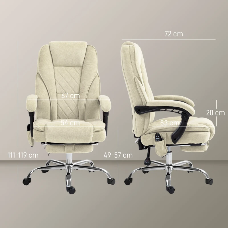Vinsetto Sedia da Ufficio con Telecomando e Poggiapiedi Estraibile, Poltrona Massaggiante con Schienale Reclinabile, 67x72x119 cm, Beige