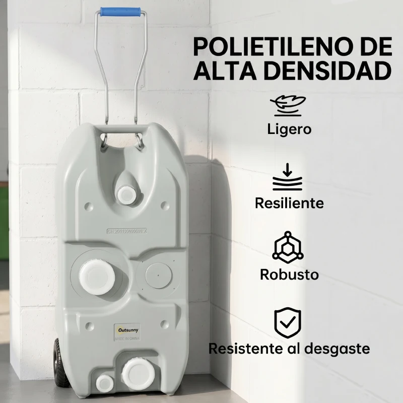 Outsunny Tanque de Agua Portátil 40 L con Ruedas Manija Metálica y Grifo para Caravanas Autocaravanas y Camping 37x23x80 cm Gris