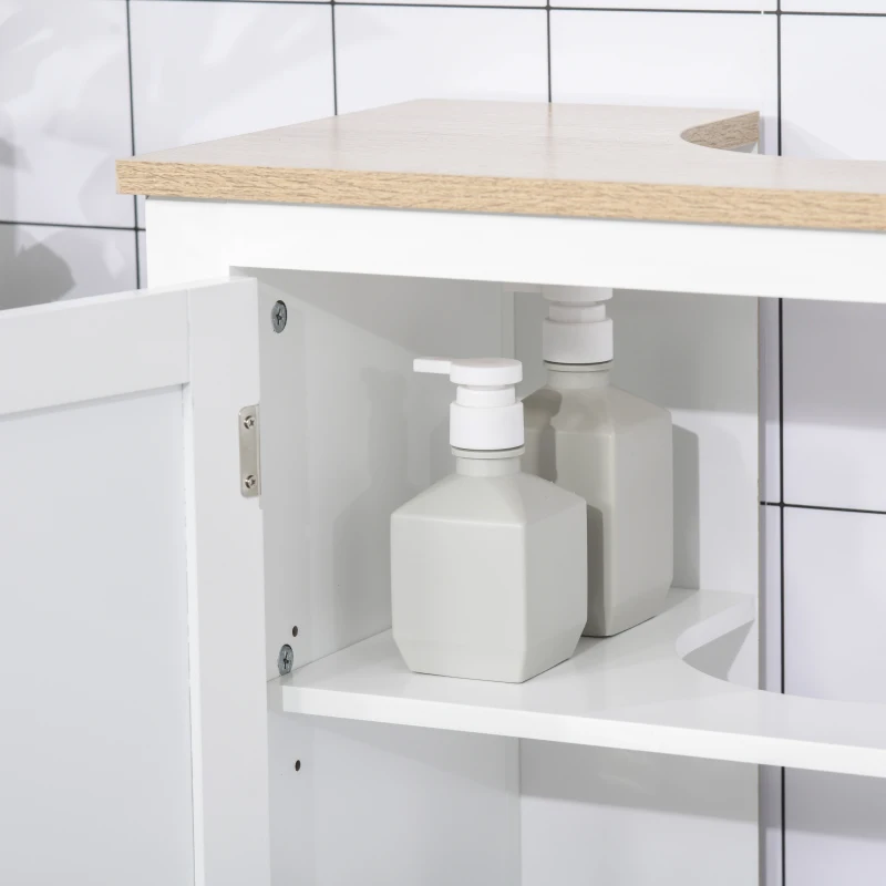 kleankin Under Sink Cabinet, Bathroom Sink Cabinet with 2 Doors, Pedestal Under Sink Design, Freestanding Bathroom Cupboard with Adjustable Shelf, White