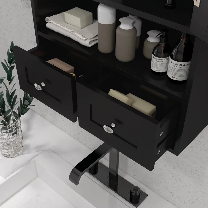 kleankin Armoire murale de salle de bain, armoire de toilette, avec portes, étagère, 2 tiroirs, 50,8l x 17,8P x 66H cm, noir