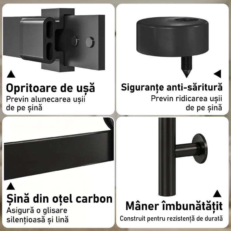 HOMCOM Ușă Culisantă Interior Rustică cu Șină Silențioasă, Kit Feronerie și Mâner, Alb