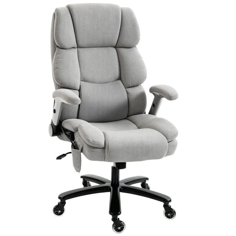 HOMCOM Fauteuil de bureau extra large avec soutien lombaire Airbag, siège de bureau avec accoudoirs relevables, ressorts ensachés, gris clair