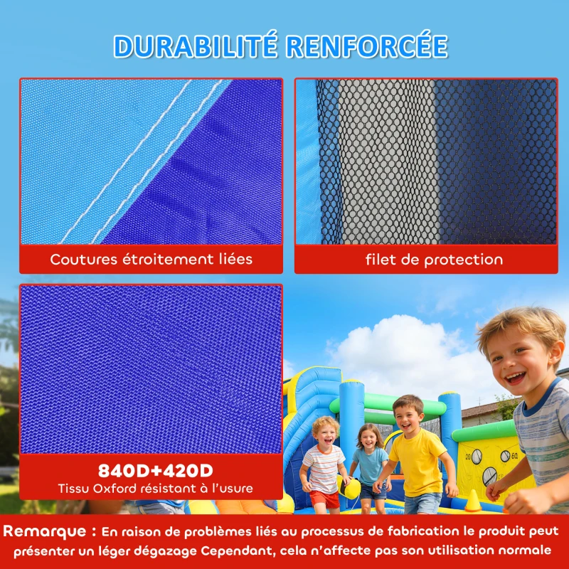 AIYAPLAY Château gonflable avec souffleur 8 en 1, parc aquatique, toboggan, trampoline, piscine à balles, oxford, multicolore