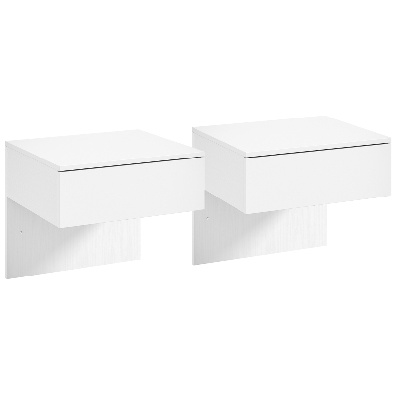 HOMCOM Set de 2 Noptiere Suspendate cu Sertar Montate pe Perete pentru Dormitor 40x35x36,2 cm Alb lucios