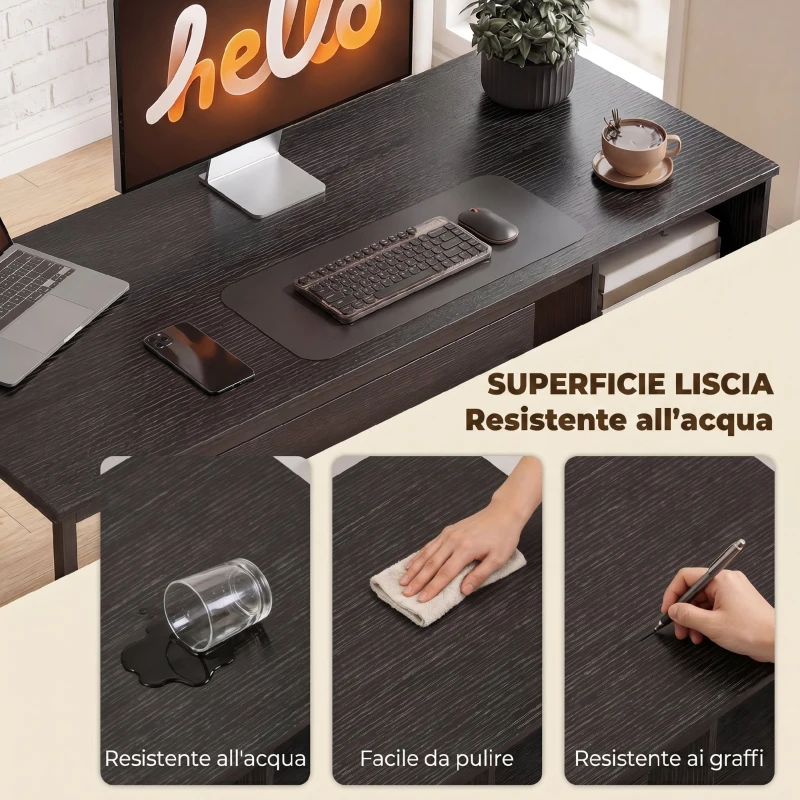 HOMCOM Scrivania Moderna con Cassetti, Ripiani Aperti e Porta Tastiera, in Legno e Acciaio, 120x52.3x76 cm, Nero