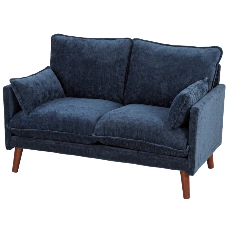 HOMCOM 2 Seater Sofa, Loveseat Sofa with Spring Cushions, Wide and Deep Seat, Wood Legs, Blue