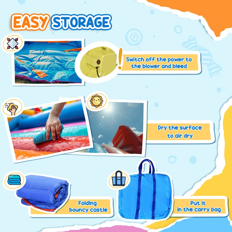 Outsunny Bouncy Castle Inflatable Basket Trampoline Slide Monster Design for Kids Age 3-8, Blue