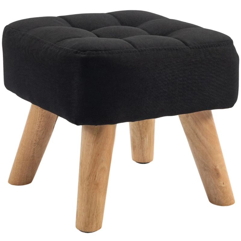 HOMCOM Linen-Look Square Padded Footstool - Black