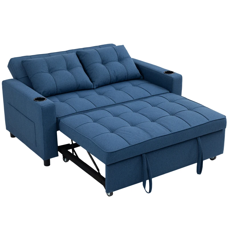 HOMCOM Two-Seater Pull-Out Sofa Bed - Dark Blue