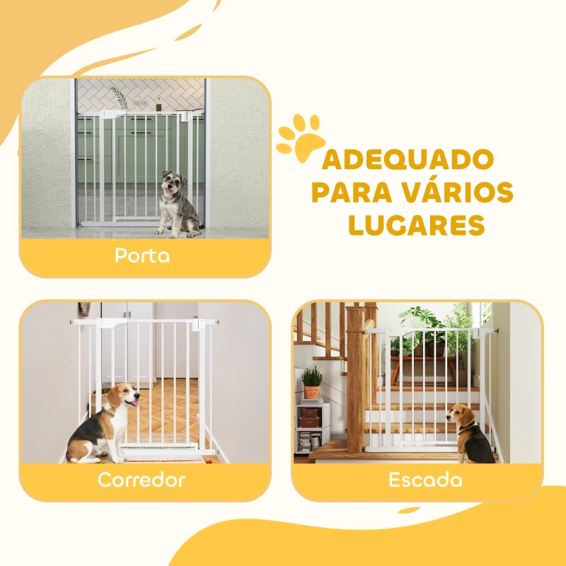 PawHut Barreira de Segurança para Crianças e Cães Largura 76-89 cm Bloqueio Duplo Fecho Automático Abertura em Dois Sentidos e Extensão de 7 cm Branco