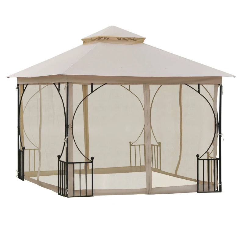 Outsunny 3 x 3 Meters Gazebo Outdoor Patio Party Tent Shelter Garden Canopy Double Tier Sun Shade Steel Frame Beige