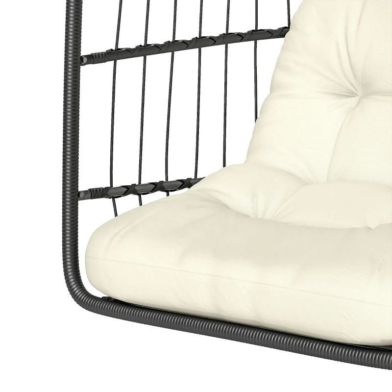 Outsunny Hanging Egg Chair, Indoor Outdoor Hammock Swing Chair with Stand, Safety Strap, Foldable Basket, Black/Cream White