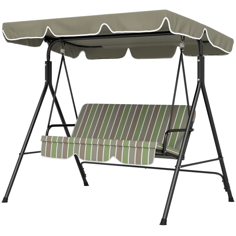 Outsunny Three-Seater Garden Swing Chair, with Adjustable Canopy - Green