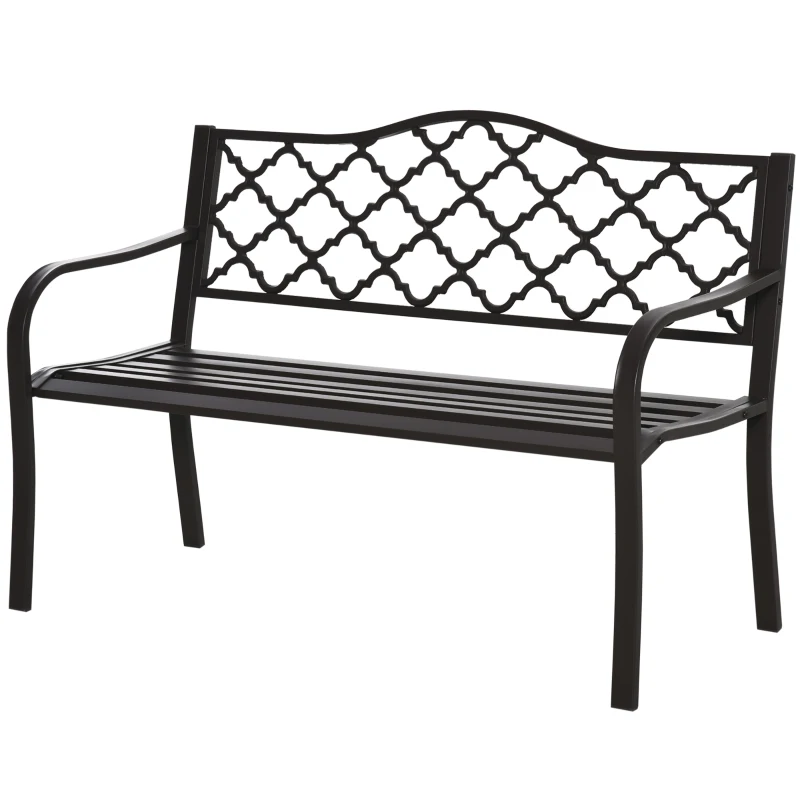 Outsunny Panca 3 Posti da Giardino e Terrazza, Stile Country Chic, in Metallo Epossidico Anticorrosione e Ghisa, 128x60x89 cm, Marrone