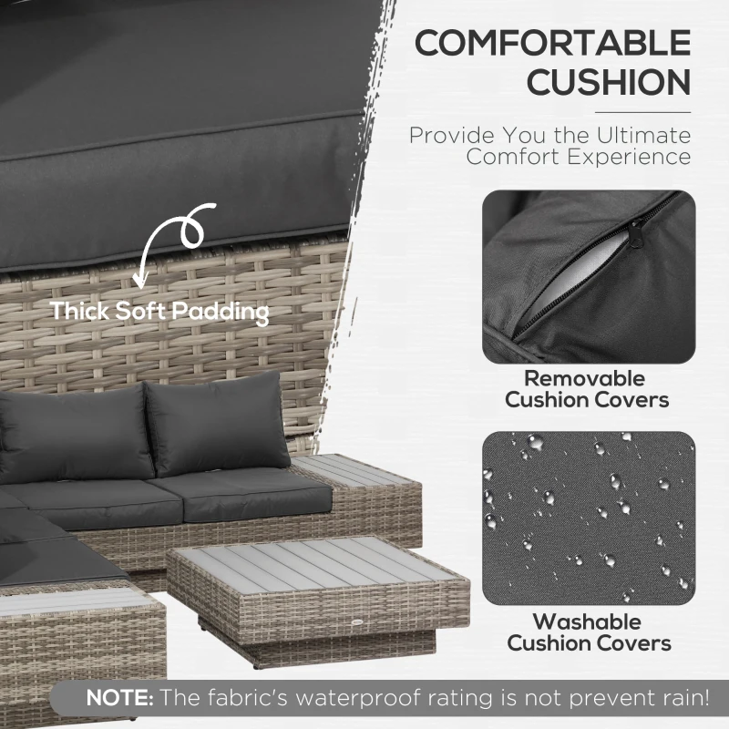 Outsunny 4 PCs Rattan Garden Furniture Outdoor Sectional Corner Sofa and Coffee Table Set - Conservatory Wicker Weave Furniture with Armrest and Cushions, Light Grey