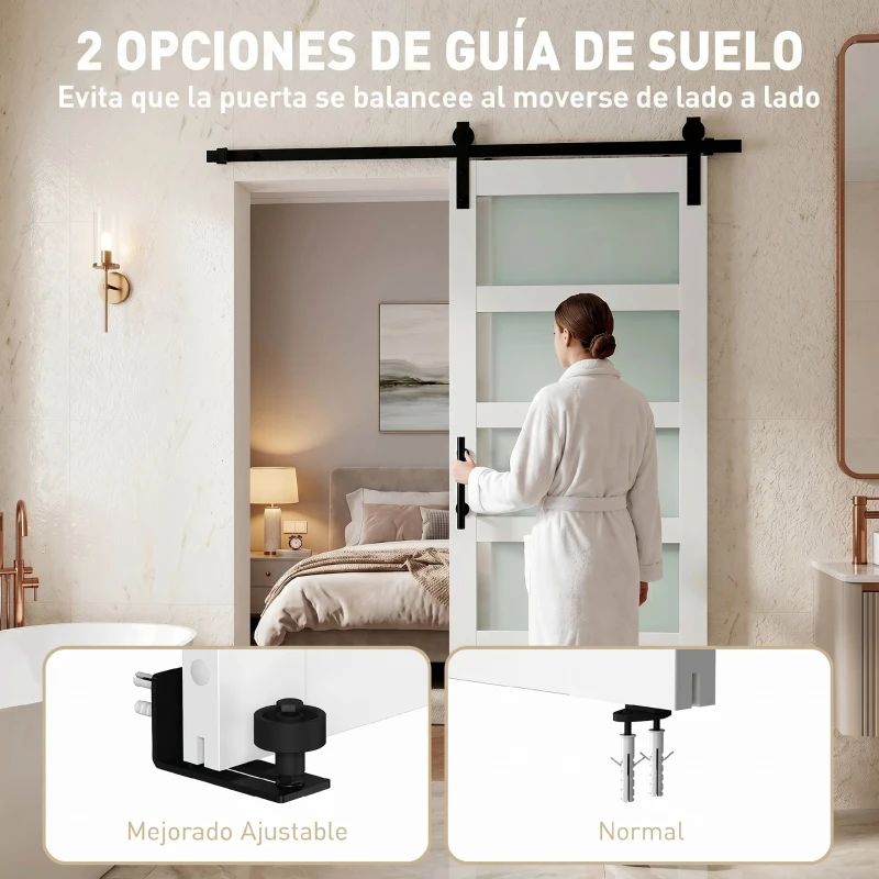 HOMCOM Puerta Corredera Interior 71x213 cm con Kit de Montaje, MDF y Vidrio Esmerilado, Riel y Herrajes, Blanco