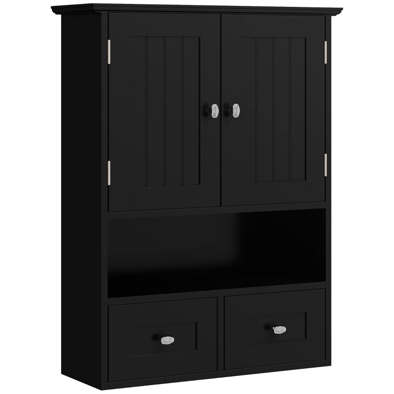 kleankin Armoire murale de salle de bain, armoire de toilette, avec portes, étagère, 2 tiroirs, 50,8l x 17,8P x 66H cm, noir