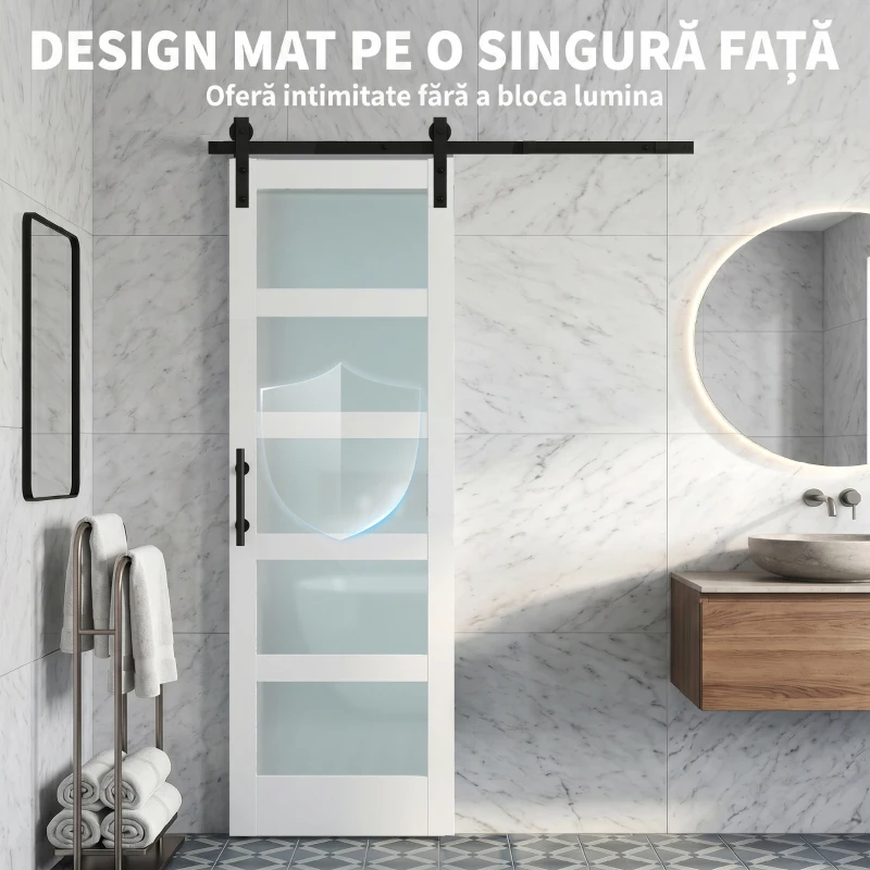 HOMCOM Ușă Culisantă Interior Rustică cu Șină Silențioasă, Kit Feronerie și Mâner, Alb