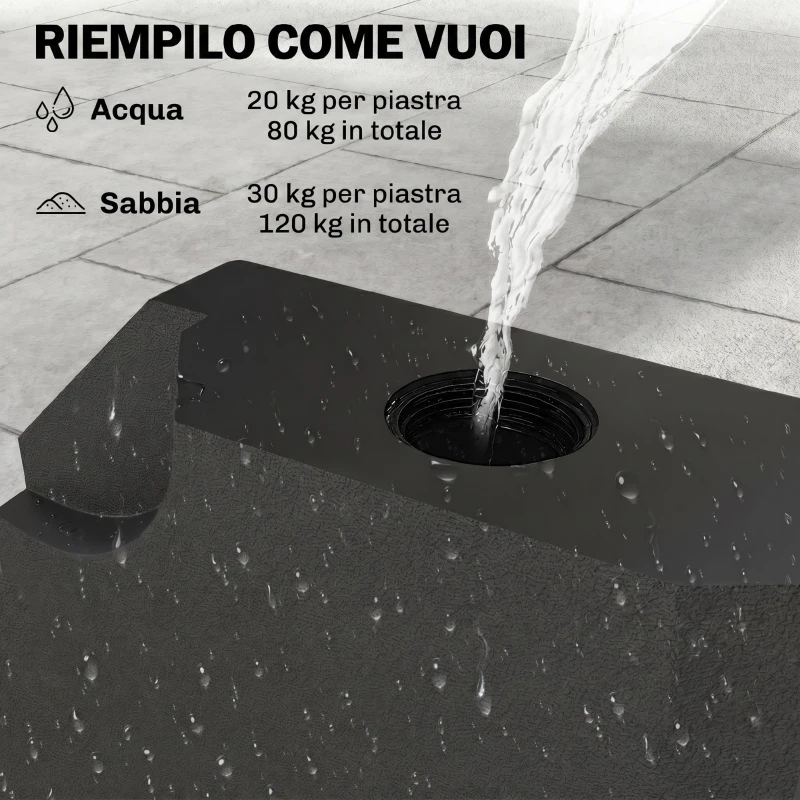 Outsunny Base per Ombrellone a Braccio da 4 Pezzi Riempibile con Acqua o Sabbia per Basi a Croce da 100x100cm, Nero