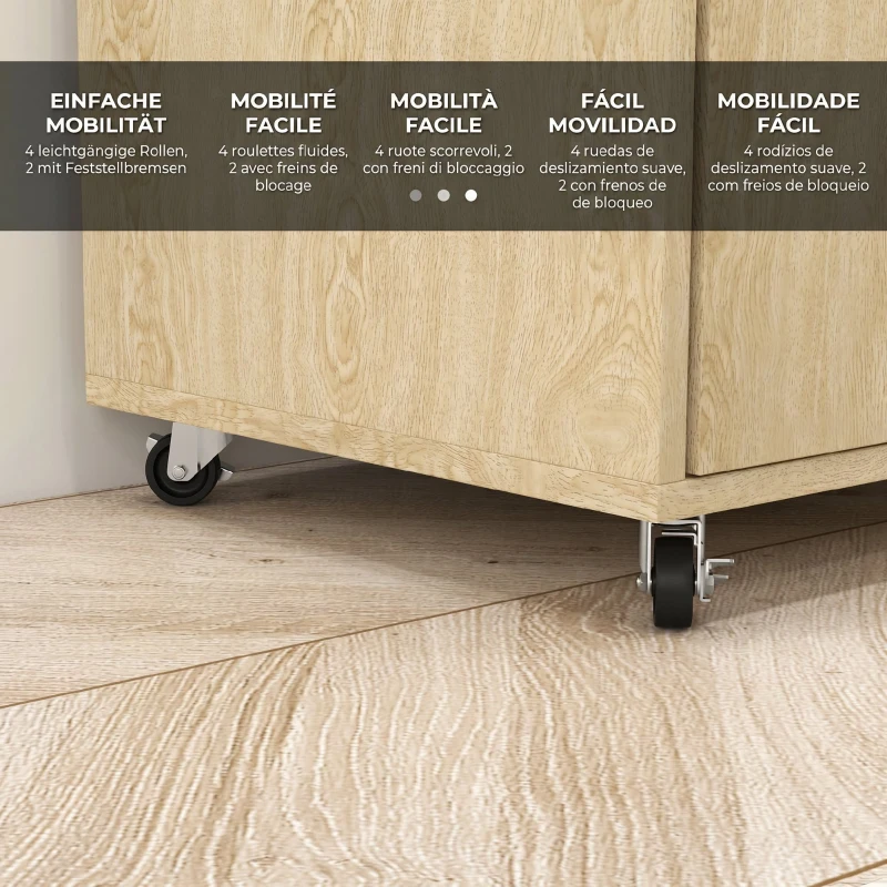 HOMCOM Cărucior de Bucătărie din PAL cu Raft Deschis, Dulap cu 2 Uși și Raft Lateral, 75x40x80,5 cm