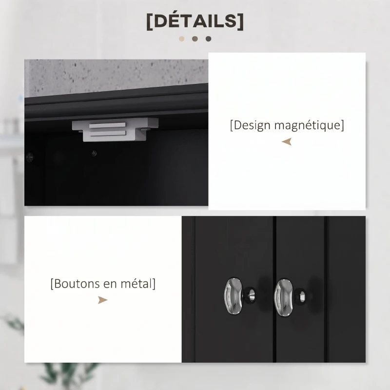 kleankin Armoire murale de salle de bain, armoire de toilette, avec portes, étagère, 2 tiroirs, 50,8l x 17,8P x 66H cm, noir