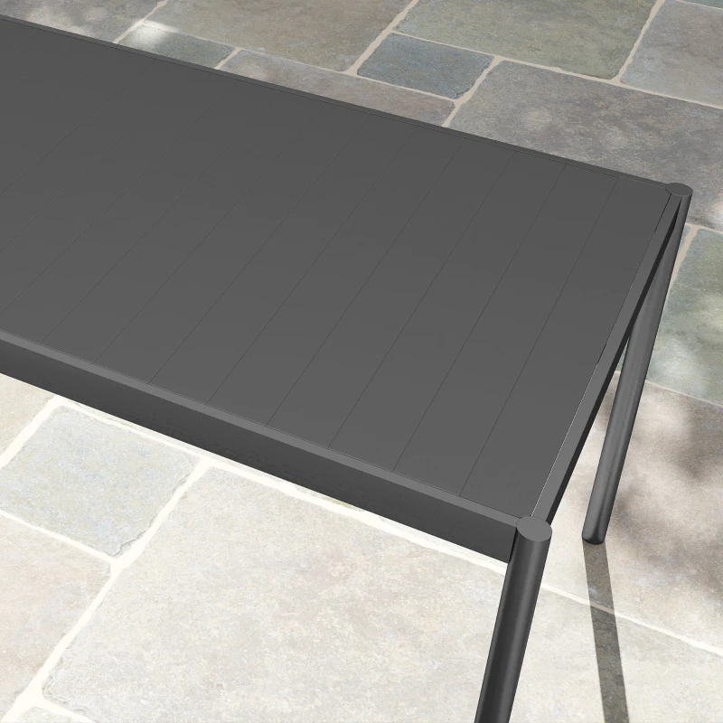 Outsunny Tavolo da Pranzo a Doghe Rettangolare per Giardino in Acciaio, 186x90x74 cm, Grigio Scuro