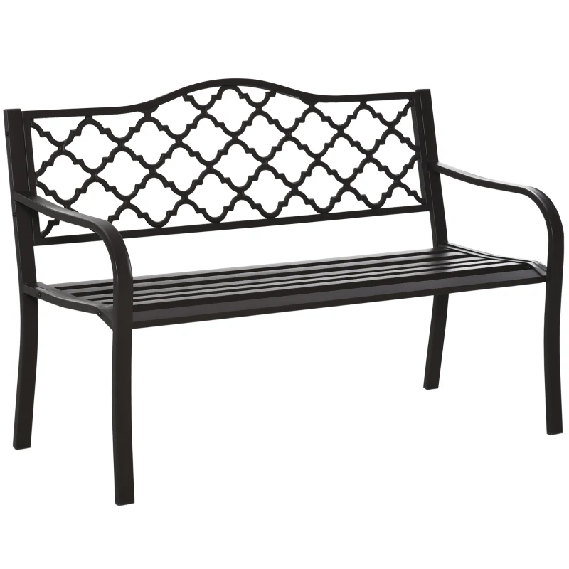 Outsunny Panca 3 Posti da Giardino e Terrazza, Stile Country Chic, in Metallo Epossidico Anticorrosione e Ghisa, 128x60x89 cm, Marrone