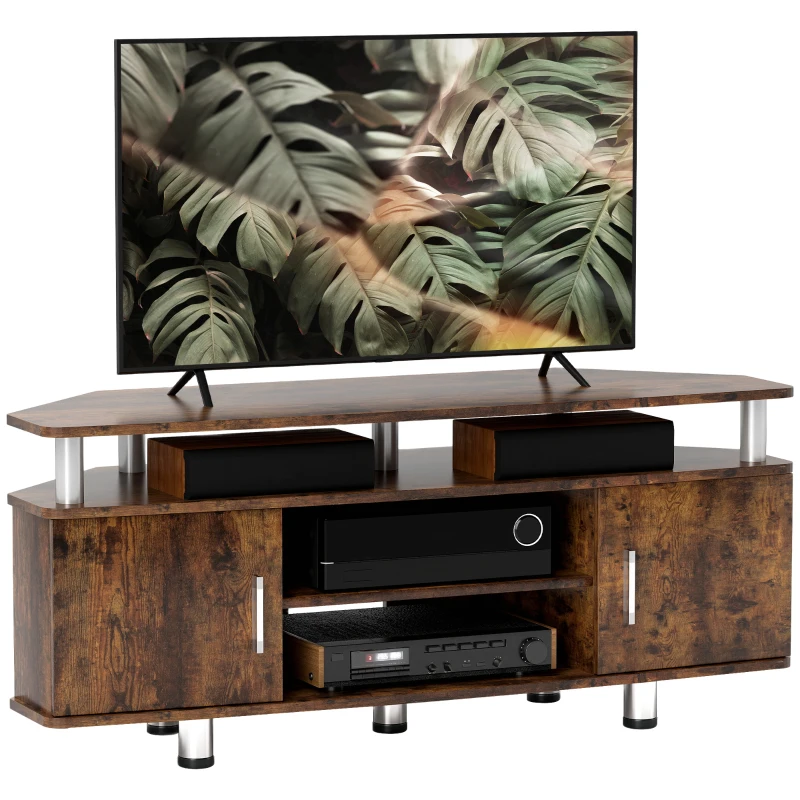 HOMCOM Mobile TV con Ampio Piano, Ante con Sportello e Scomparto Aperto per Televisori fino a 55 pollici, 120x39.5x52 cm, Marrone