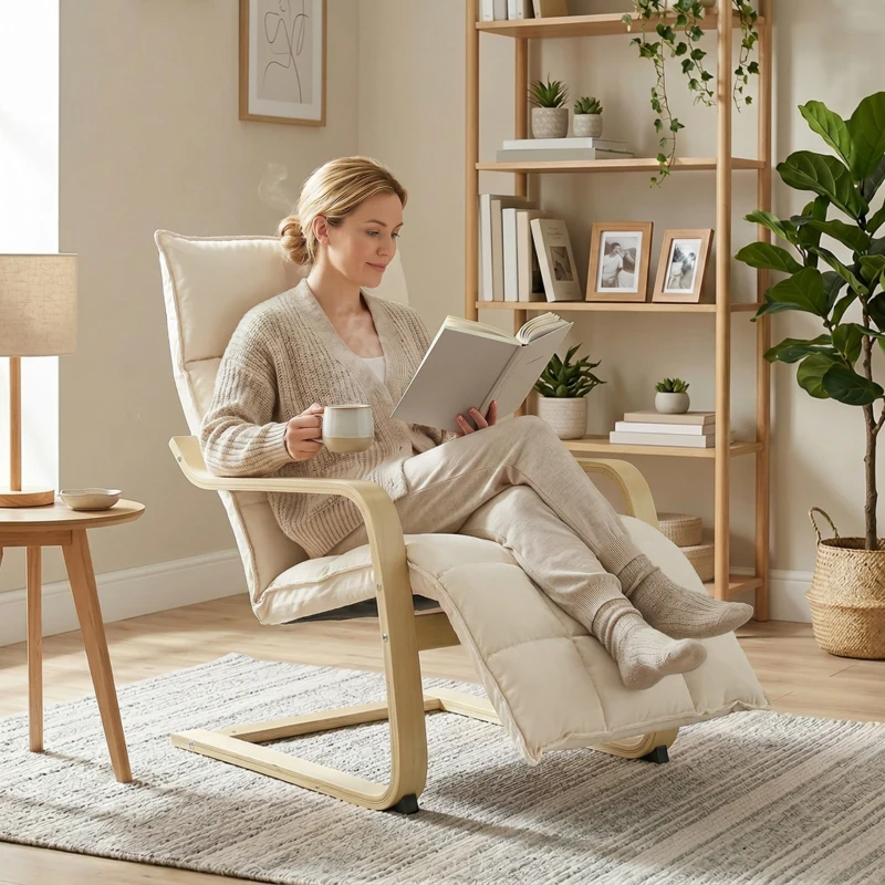 HOMCOM Modern Accent Chair, Leisure Lounge Chair Armchair with Footrest, Plush Cushion, Curved Legs and Arms, Cream White