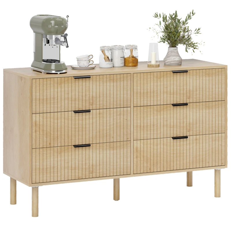 HOMCOM Cajonera 6 Cajones en Madera para Dormitorio y Recibidor Estilo Nórdico, 120x39,5x75 cm, Roble