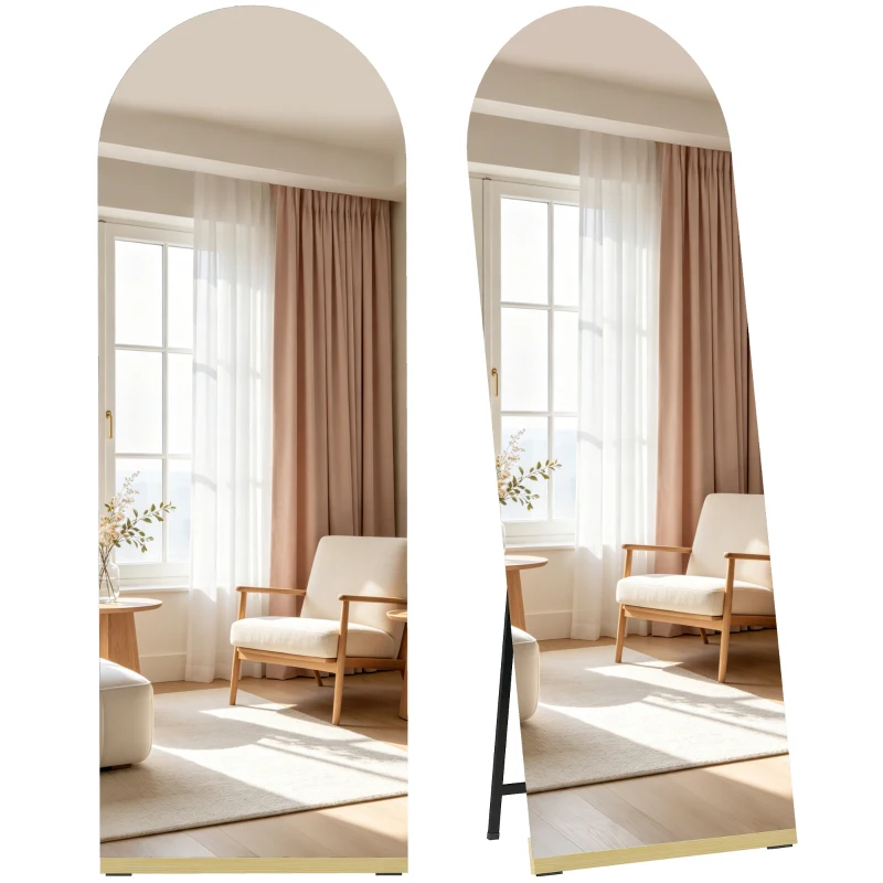 HOMCOM Espejo de Cuerpo Entero Curvado 160x50 cm sin Marco Base de Madera Espejo de Pie Transparente