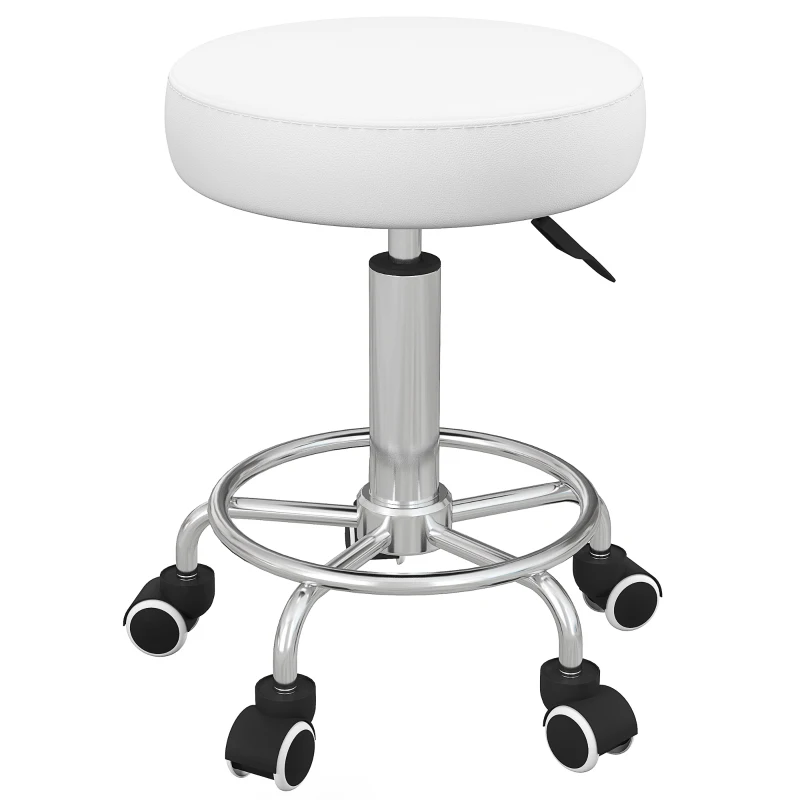 Vinsetto Scaun de salon, reglabil pe înălțime, piele ecologică, până la 110 kg, Ø42x50-64H cm, Alb