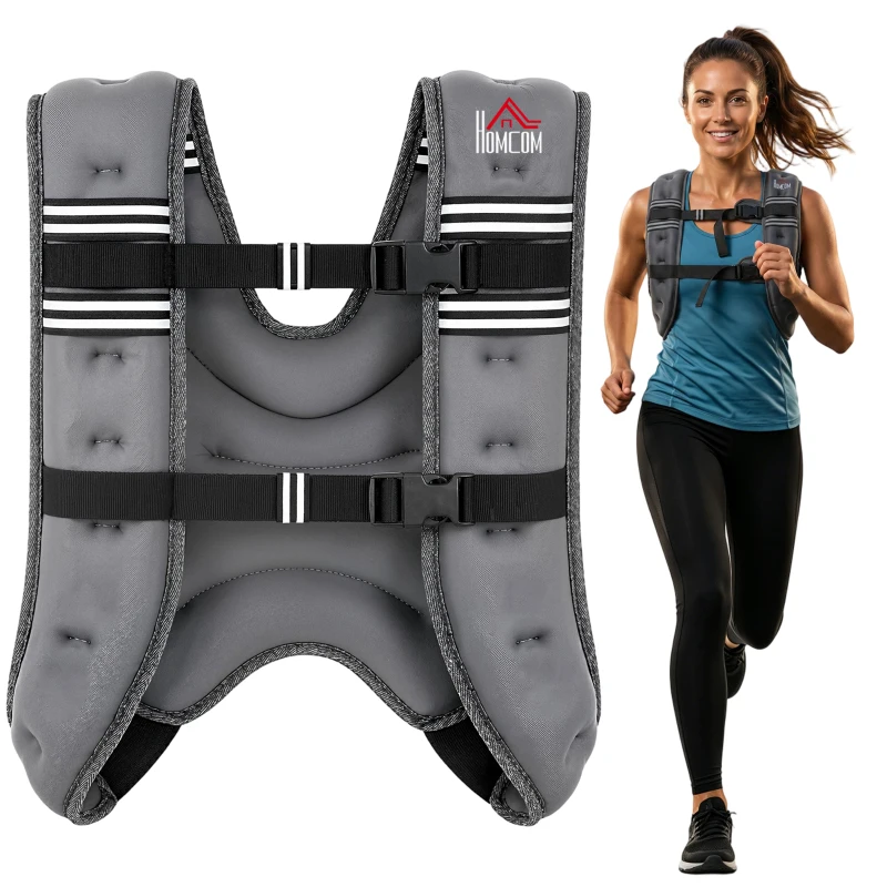HOMCOM 8KG Weighted Vest, Running Weight Vest with Adjustable Strap, Convenient Pocket and Reflective Strips for Men and Women