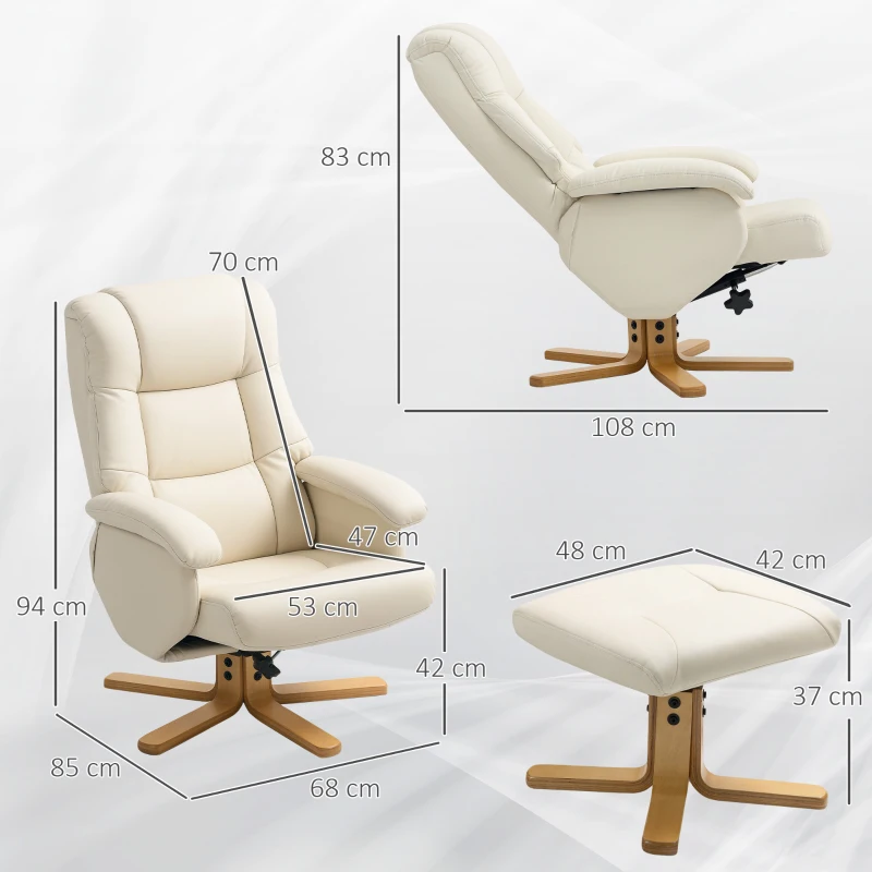 HOMCOM Poltrona Relax con Poggiapiedi e Schienale Inclinabile, Sedia Reclinabile Girevole 360°, 68x85x94 cm, Crema