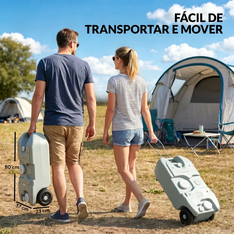 Outsunny Depósito de Água 40 L com Rodas Portátil com Pega Metálica e Torneira para Caravanas Autocaravanas Campismo ao Ar Livre 37x23x80 cm Cinzento